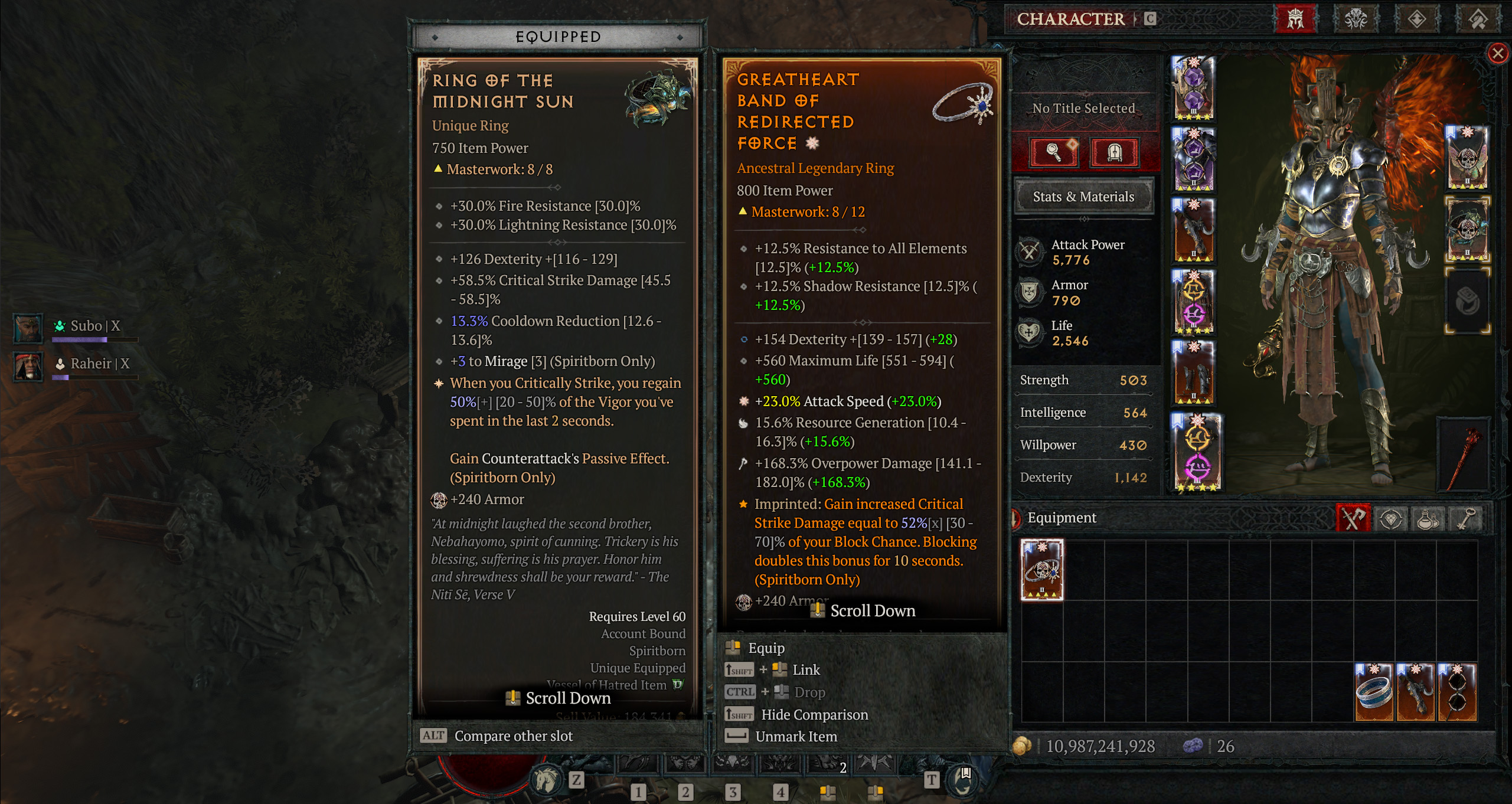 unique vs legendary item comparison